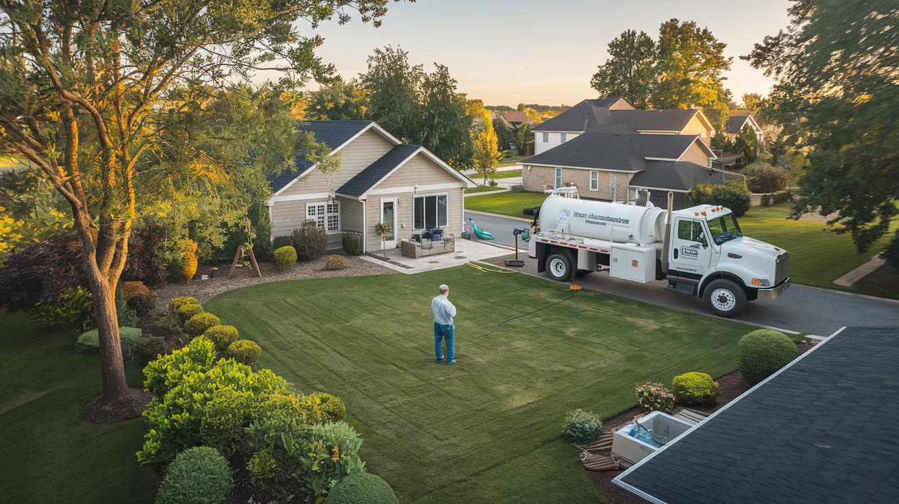Homeowner checking yard near septic system for odor issues